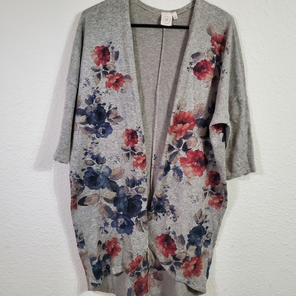 Live in the Moment Rose Floral Tan Fall Long Sleeve Cardigan Womans Large Good